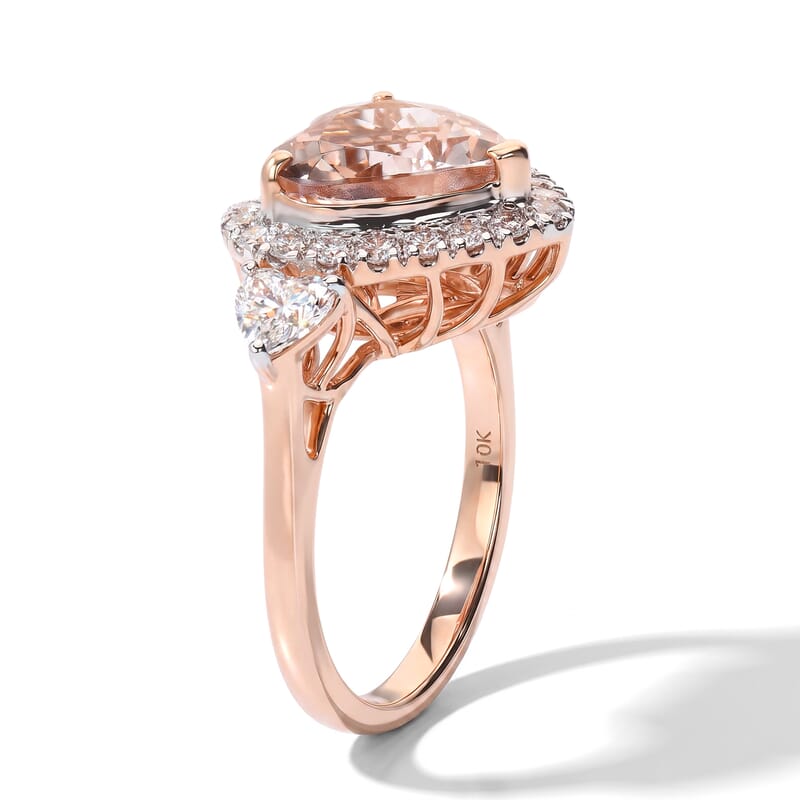 Certified & Appraised AAA Marropino Morganite and Luxuriant Lab Grown Diamond G-H SI 4.10 ctw Ring in 10K Rose Gold (Size 6.0)