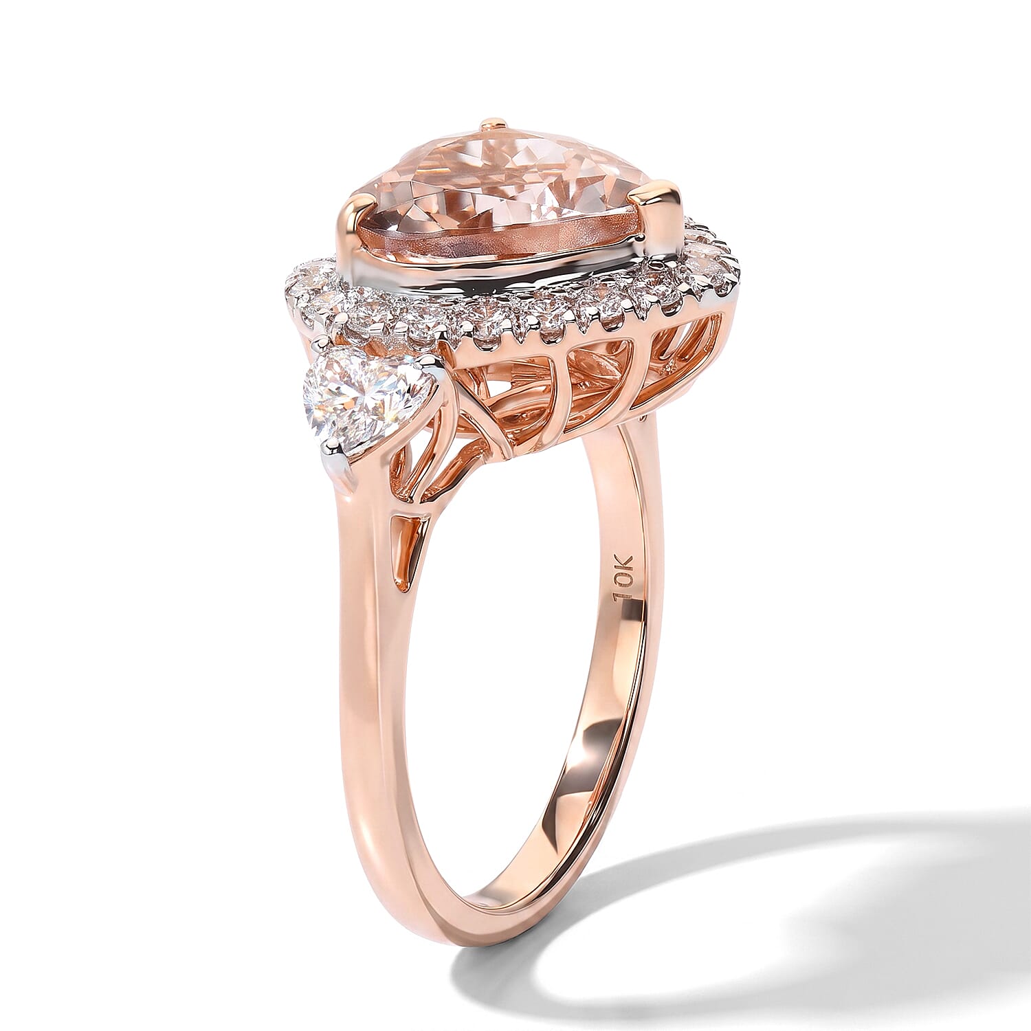 Certified & Appraised AAA Marropino Morganite and Luxuriant Lab Grown Diamond G-H SI 4.10 ctw Ring in 10K Rose Gold (Size 7.0)