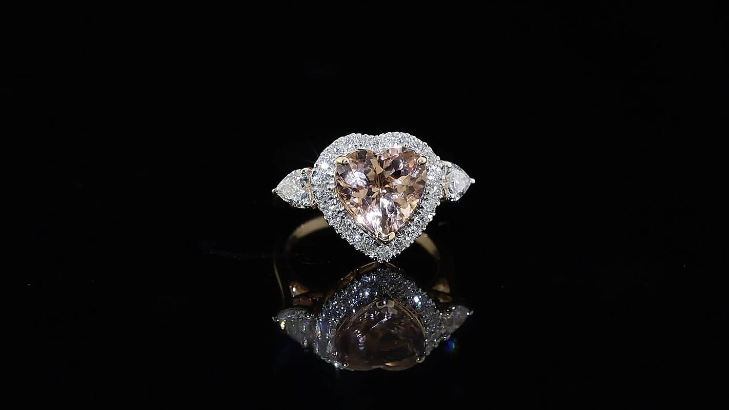 Luxuriant 10K Rose Gold AAA Morganite , Lab Grown Diamond GH, SI Main Stone With Surrounding Stone Ring , Gold Wt. 3 g 3.96 ctw