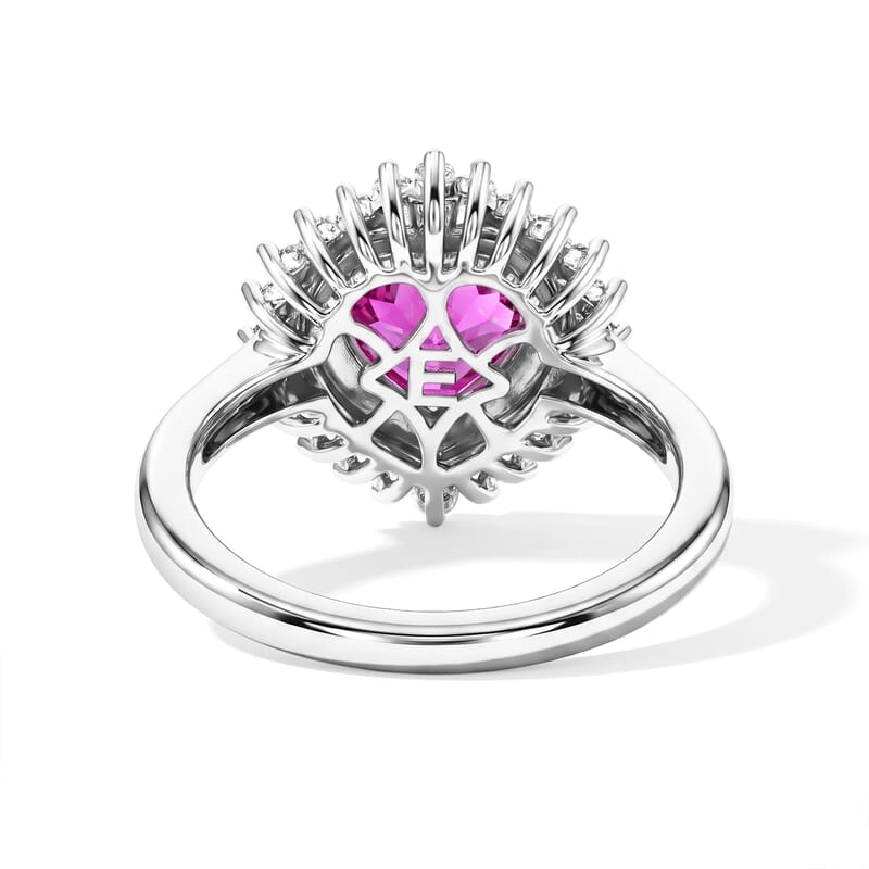 EverTrue Lab Created Pink Sapphire and Moissanite 2.85 ctw Love Crown Ring in Platinum Bond (Size 6.0)