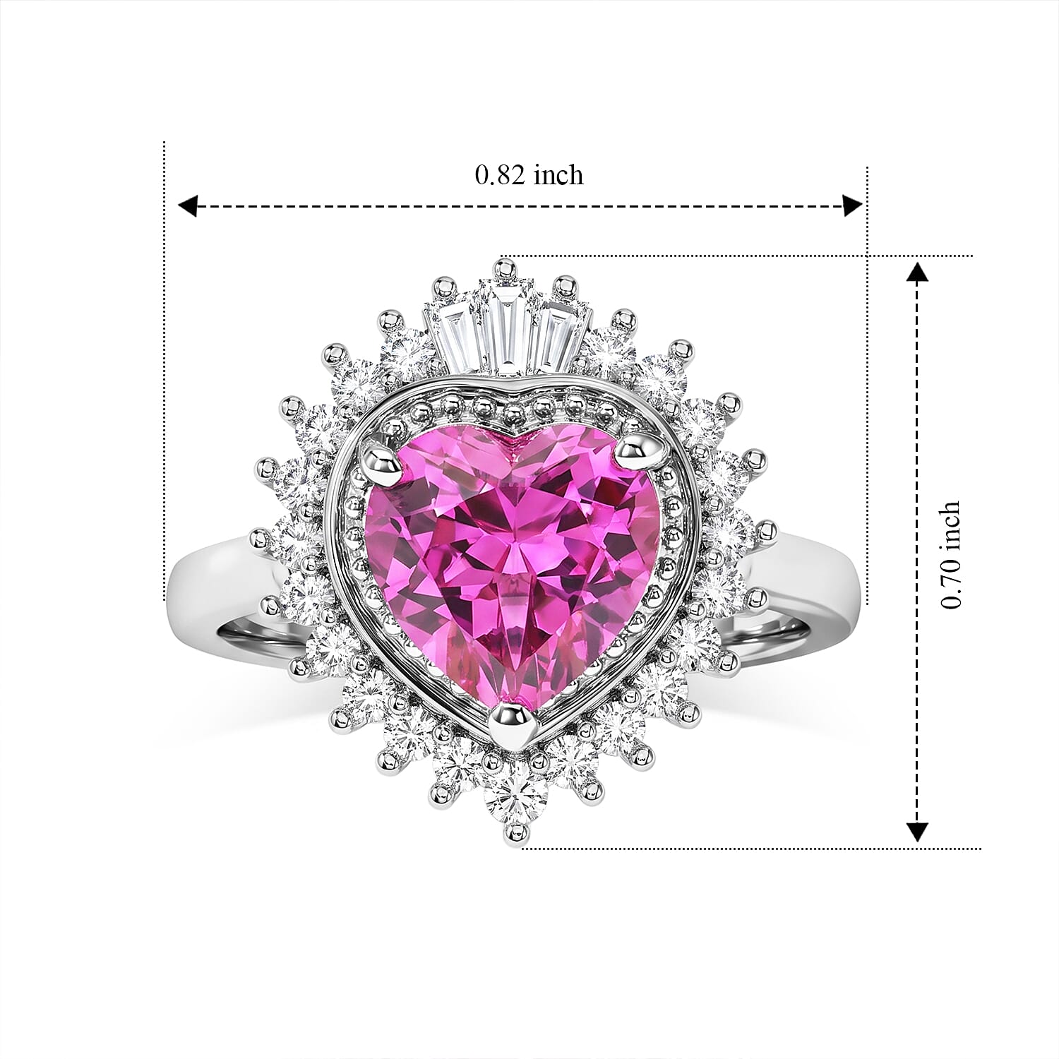 EverTrue Lab Created Pink Sapphire and Moissanite 2.85 ctw Love Crown Ring in Platinum Bond (Size 6.0)