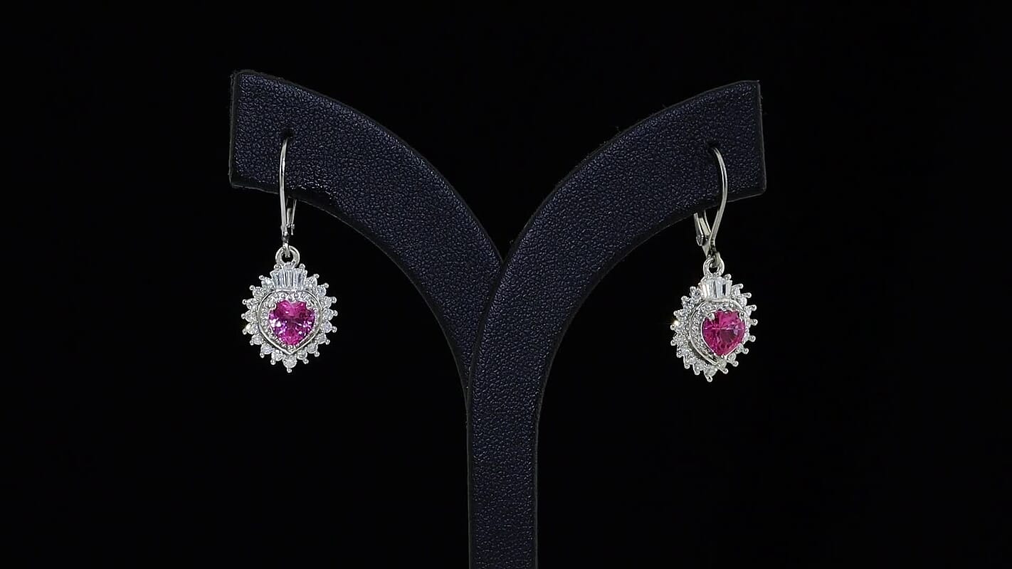 EverTrue Lab Created Pink Sapphire, Moissanite Earrings in Platinum Bond 2.70 ctw