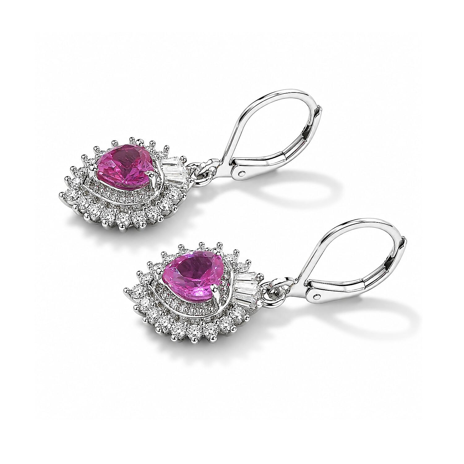 EverTrue Lab Created Pink Sapphire and Moissanite 2.70 ctw Earrings in Platinum Bond