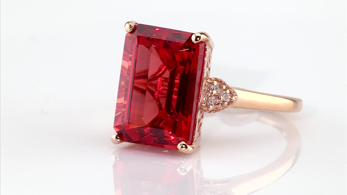 EverTrue Lab Created Padparadscha Sapphire, White Zircon Ring in 18K RG Plated (Size 10.0) 10.55 ctw