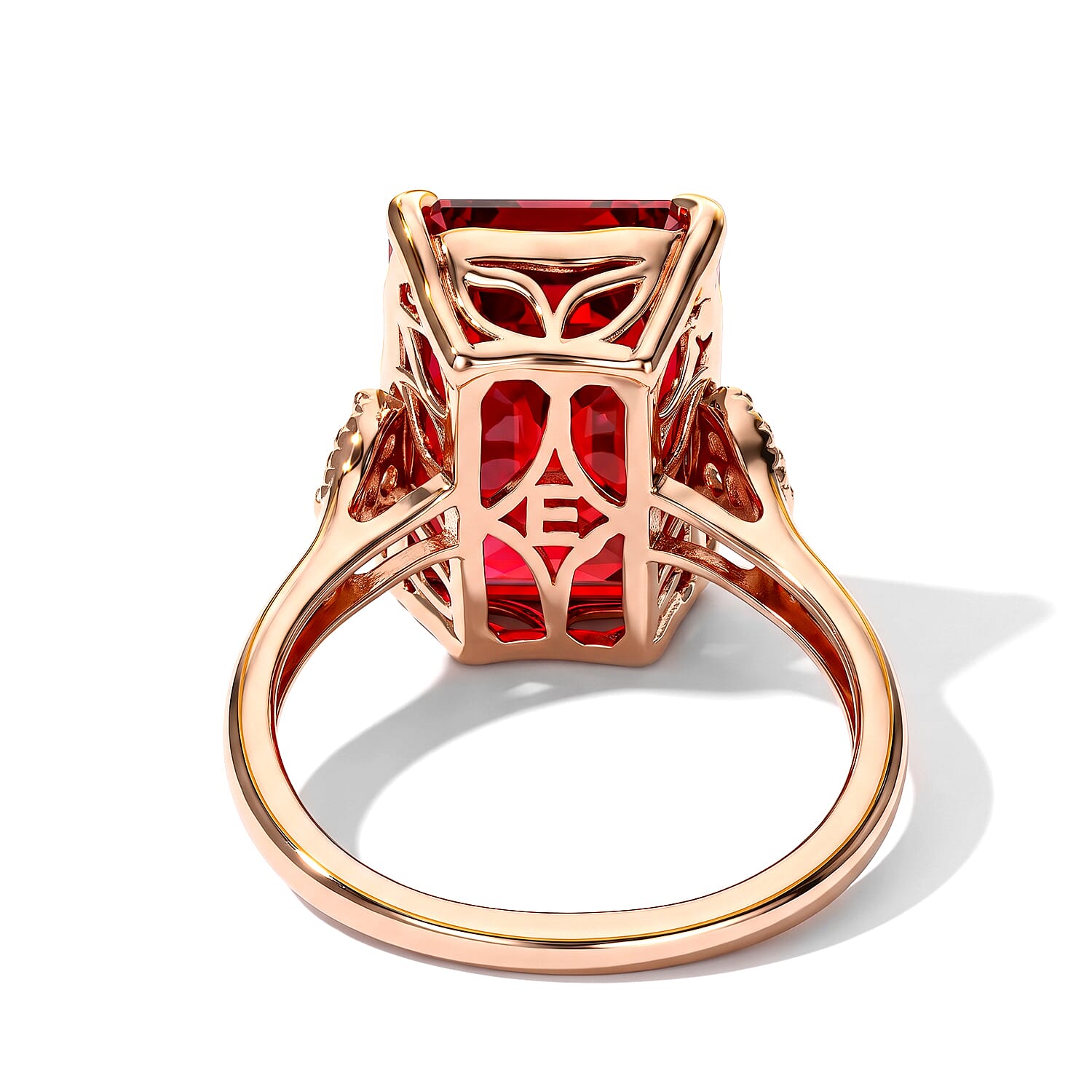 EverTrue Lab Created Padparadscha Sapphire and White Zircon 10.55 ctw Sunset Glow Ring in 18K Rose Gold Plated (Size 6.0)