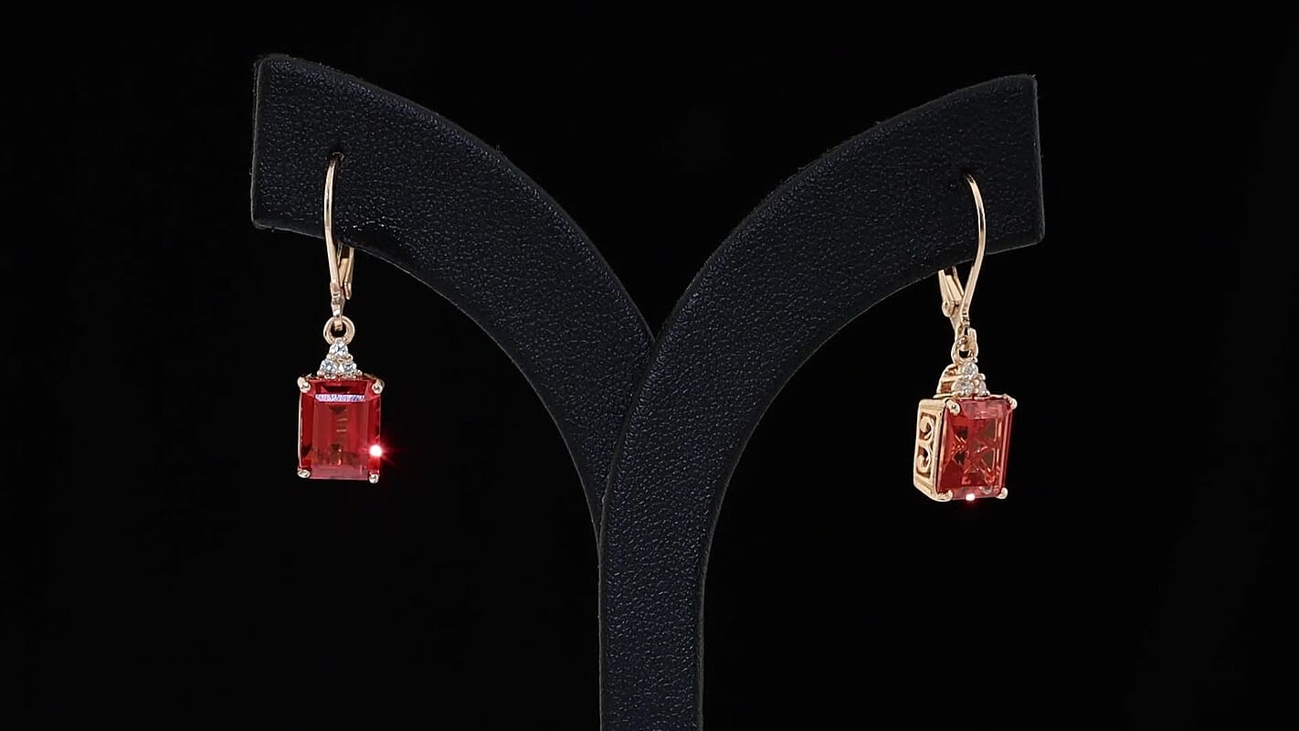 EverTrue Lab Created Padparadscha Sapphire and White Zircon 7.00 ctw Earrings in 18K RG Plated