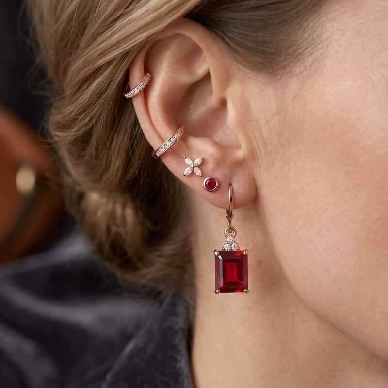 EverTrue Lab Created Padparadscha Sapphire and White Zircon 7.00 ctw Earrings in 18K RG Plated