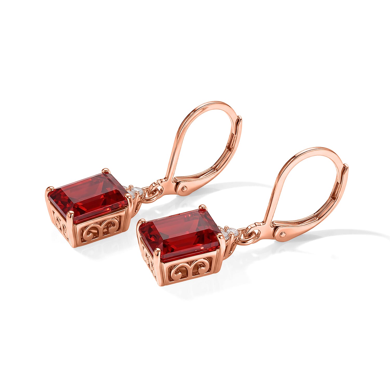 EverTrue Lab Created Padparadscha Sapphire and White Zircon 7.00 ctw Earrings in 18K RG Plated