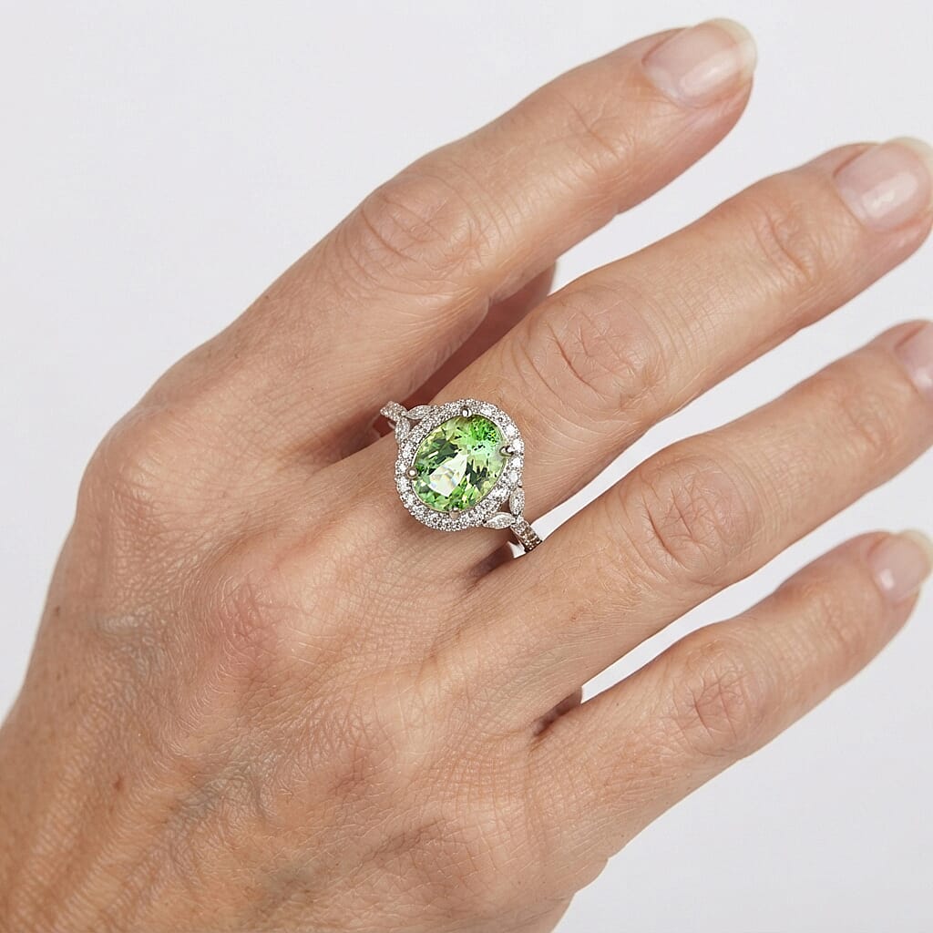 Certified & Appraised Rhapsody AAAA Arquiana Mint Tourmaline and Diamond VS-EF 3.05 ctw Ring in 950 Platinum (Size 6.0) 5.00 Grams