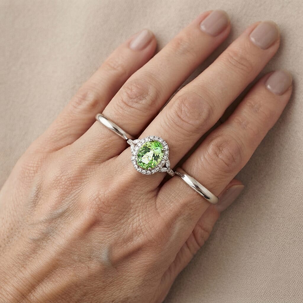 Certified & Appraised Rhapsody AAAA Arquiana Mint Tourmaline and Diamond VS-EF 3.05 ctw Ring in 950 Platinum (Size 6.0) 5.00 Grams