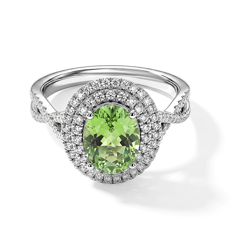 Certified & Appraised Rhapsody AAAA Arquiana Mint Tourmaline and Diamond I2 2.50 ctw Ring in 950 Platinum (Size 6.0)