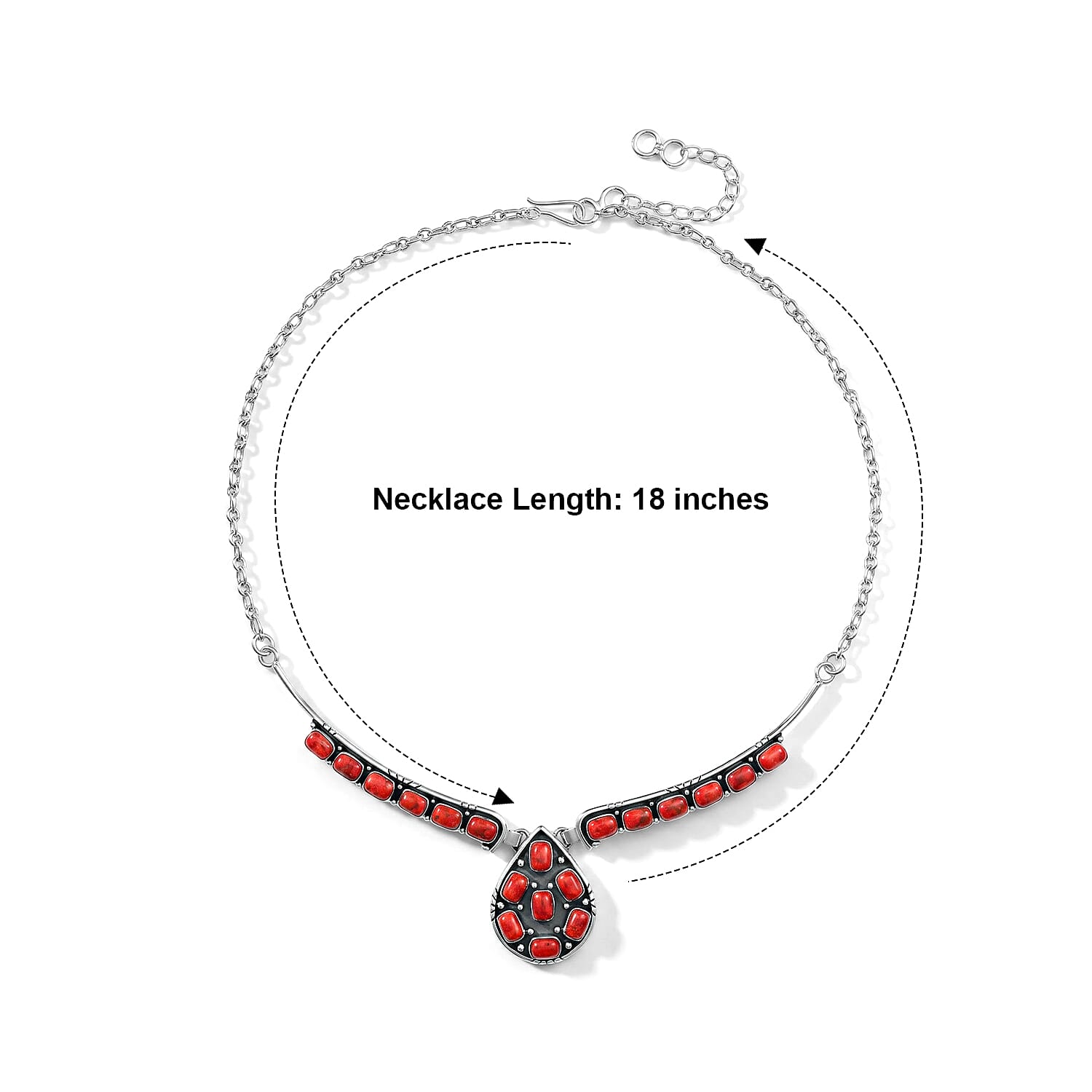 Santa Fe Style Red Spiny Oyster Shell 4.50 ctw Necklace in Sterling Silver 18-20 Inches