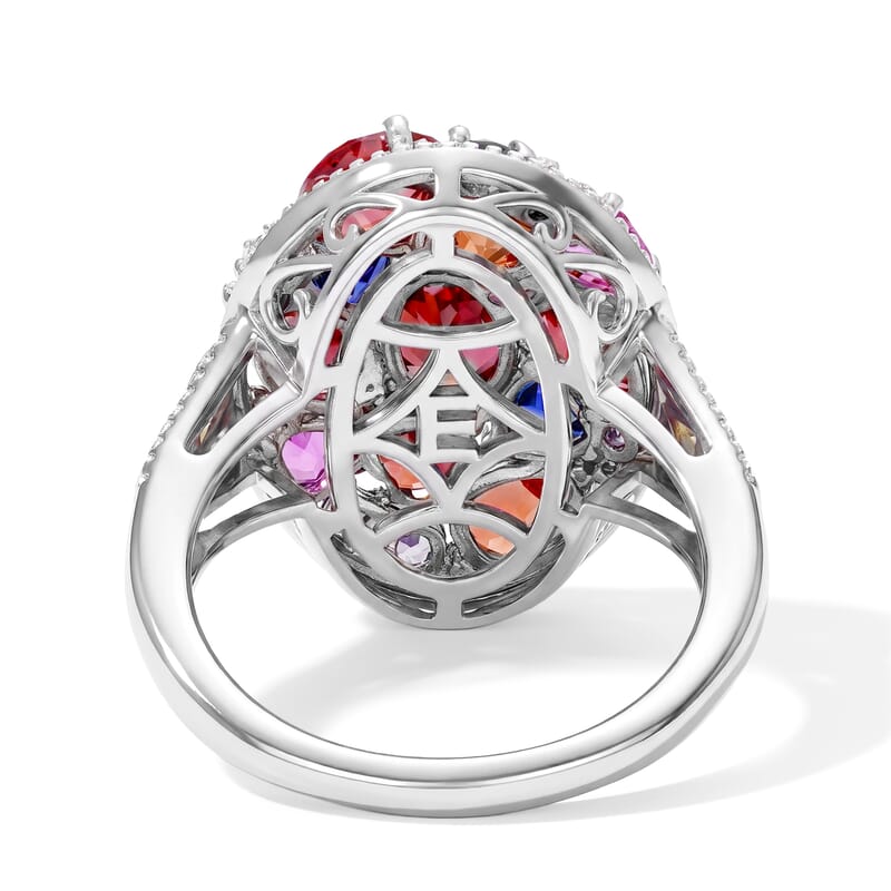 EverTrue Lab Created Multi Sapphire and White Zircon 5.65 ctw Colorburst Mosaic Ring in 18K YG Plated and Platinum Bond (Size 6.0)