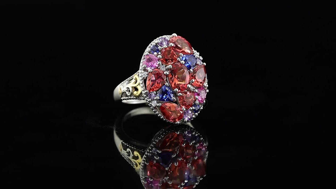 EverTrue Lab Created Multi Sapphire and White Zircon 5.10 ctw Ring in 18K YG Plated and Platinum Bond (Size 7.0)