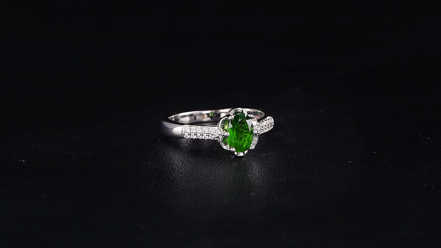 EverTrue Chrome Diopside and Simulated Diamond 1.00 ctw Ring in Platinum Bond (Size 10.0)
