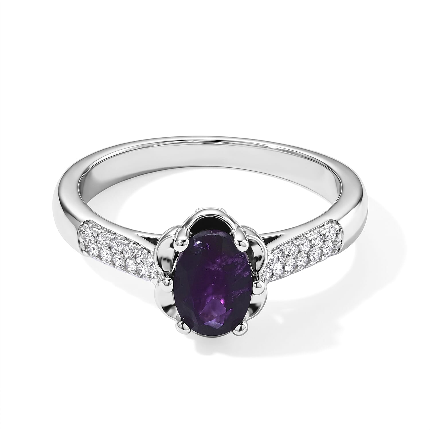 EverTrue African Amethyst and Simulated Diamond 1.00 ctw Ring in Platinum Bond (Size 10.0)
