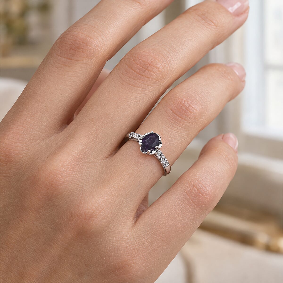 EverTrue African Amethyst and Simulated Diamond 1.00 ctw Ring in Platinum Bond (Size 10.0)