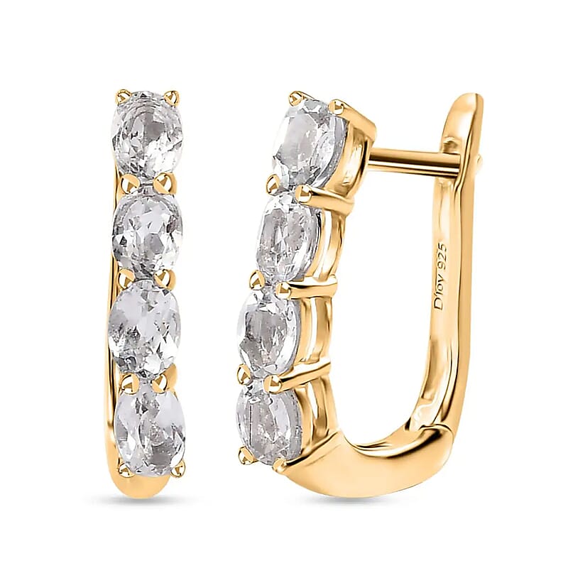 D'Joy White Topaz 2.00 ctw Earrings in 14K Yellow Gold Over Sterling Silver