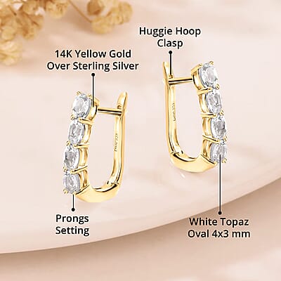 D'Joy White Topaz 2.00 ctw Earrings in 14K Yellow Gold Over Sterling Silver
