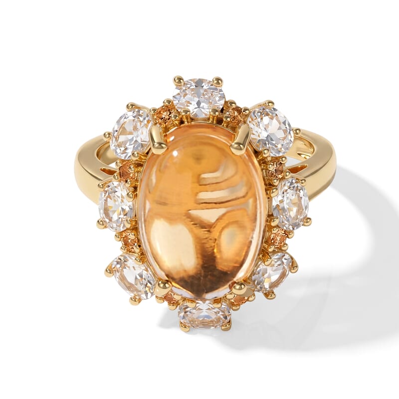 EverTrue Brazilian Citrine and White Topaz 6.80 ctw Fancy Ring in 18K YG Plated (Size 7.0)