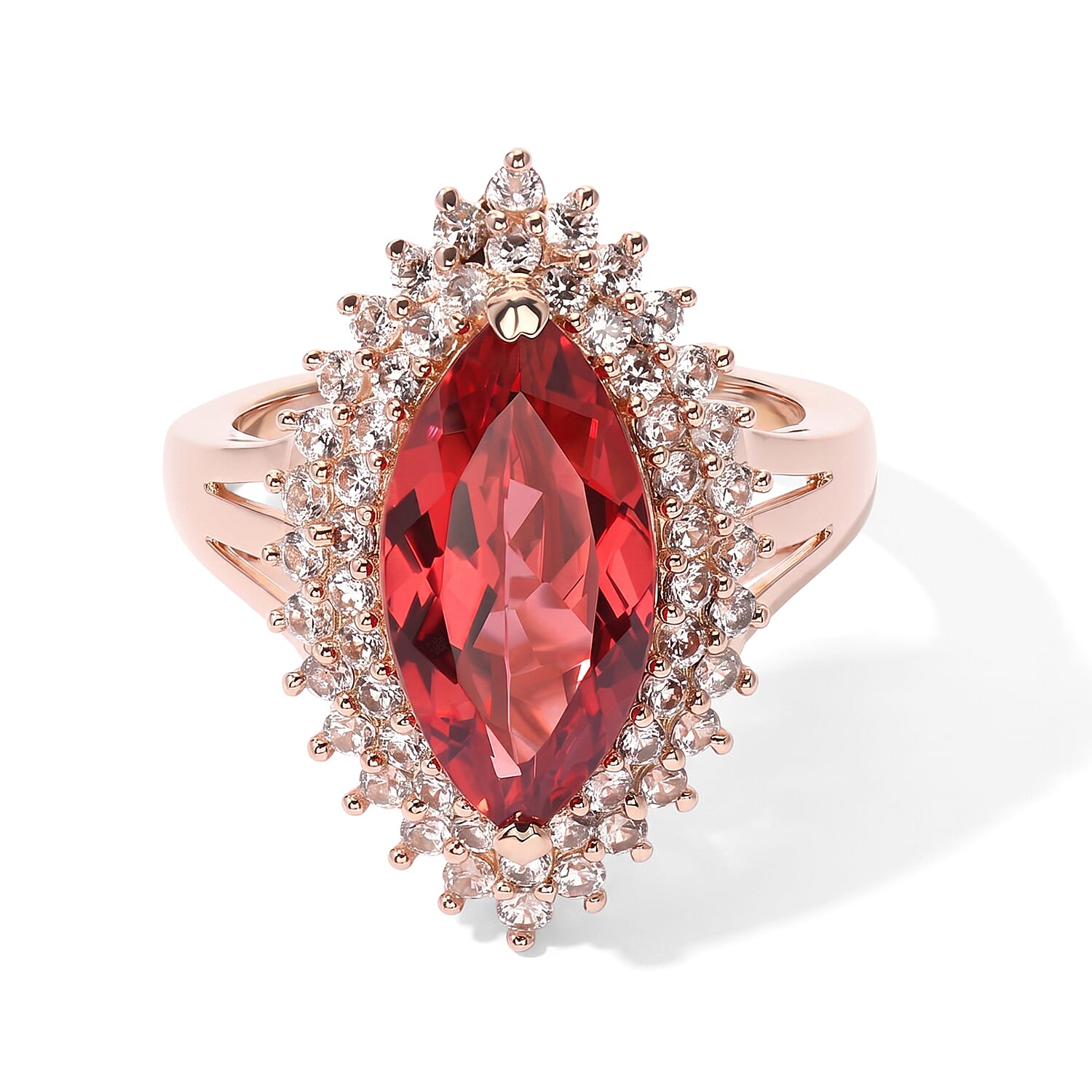 EverTrue Lab Created Padparadscha Sapphire and White Zircon 6.80 ctw Ring in 18K RG Plated (Size 5.0)