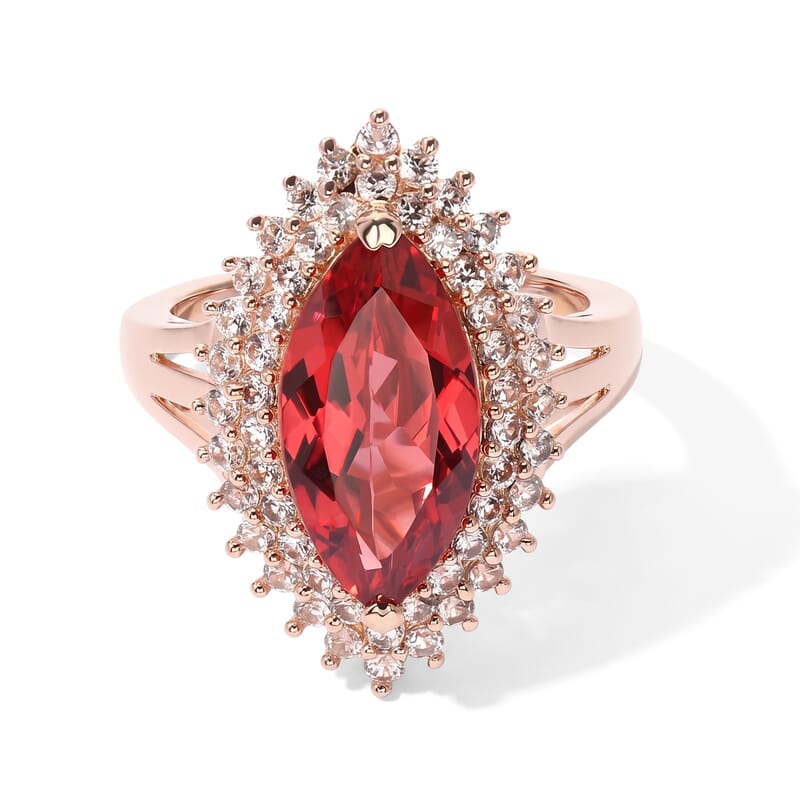 EverTrue Lab Created Padparadscha Sapphire and White Zircon 6.80 ctw Ring in 18K RG Plated (Size 5.0)