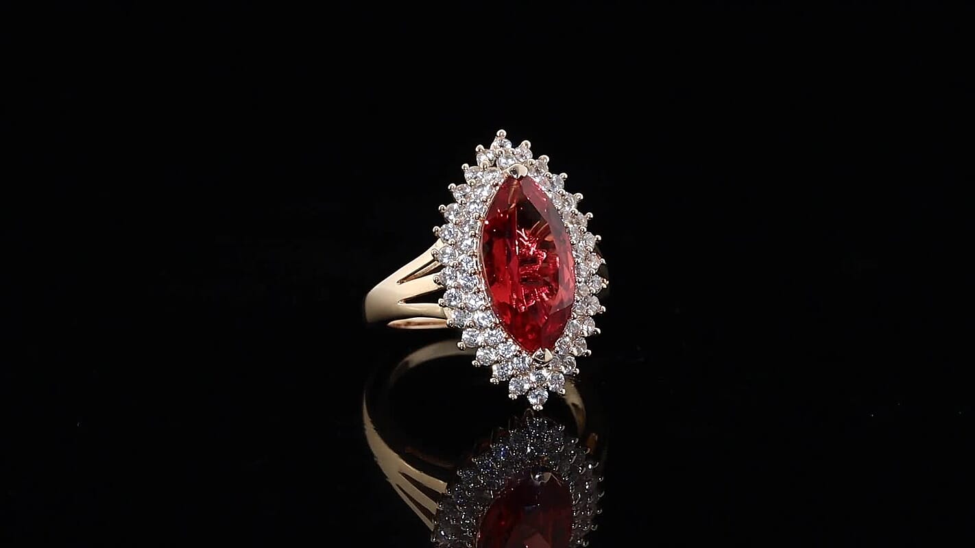EverTrue Lab Created Padparadscha Sapphire, White Zircon Ring in 18K RG Plated (Size 10.0) 6.80 ctw
