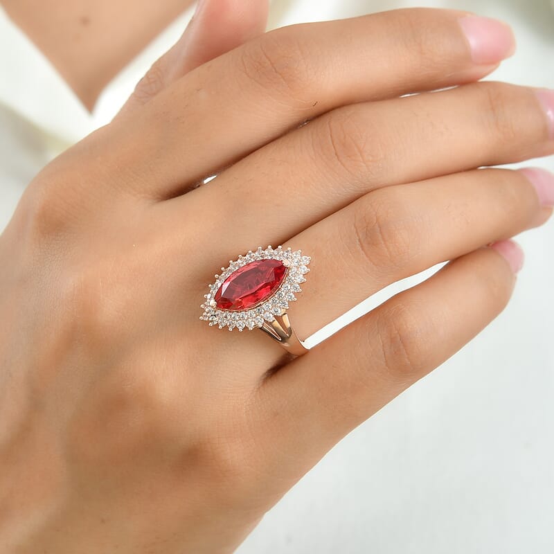 EverTrue Lab Created Padparadscha Sapphire and White Zircon 6.80 ctw Ring in 18K RG Plated (Size 5.0)