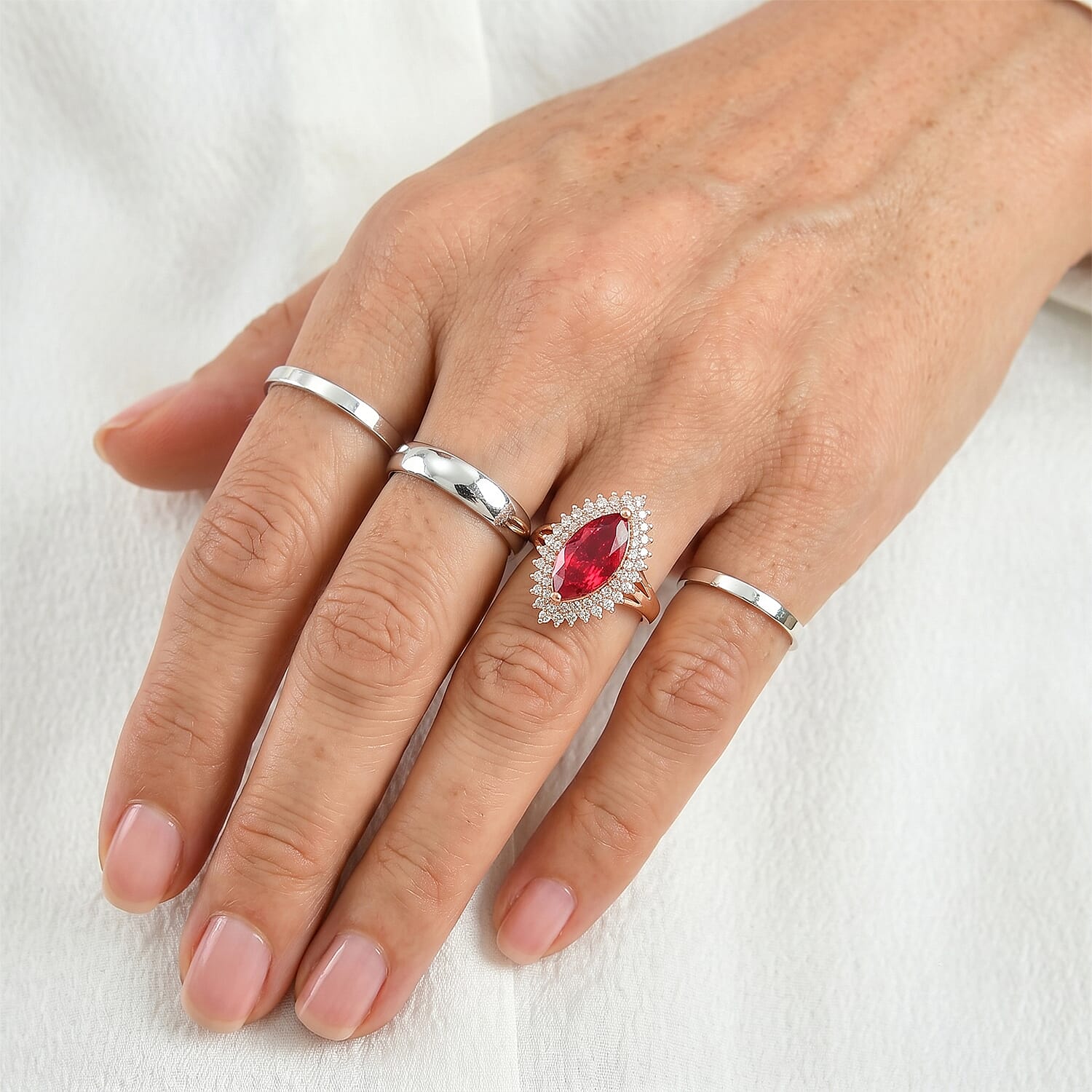 EverTrue Lab Created Padparadscha Sapphire and White Zircon 6.80 ctw Ring in 18K RG Plated (Size 5.0)