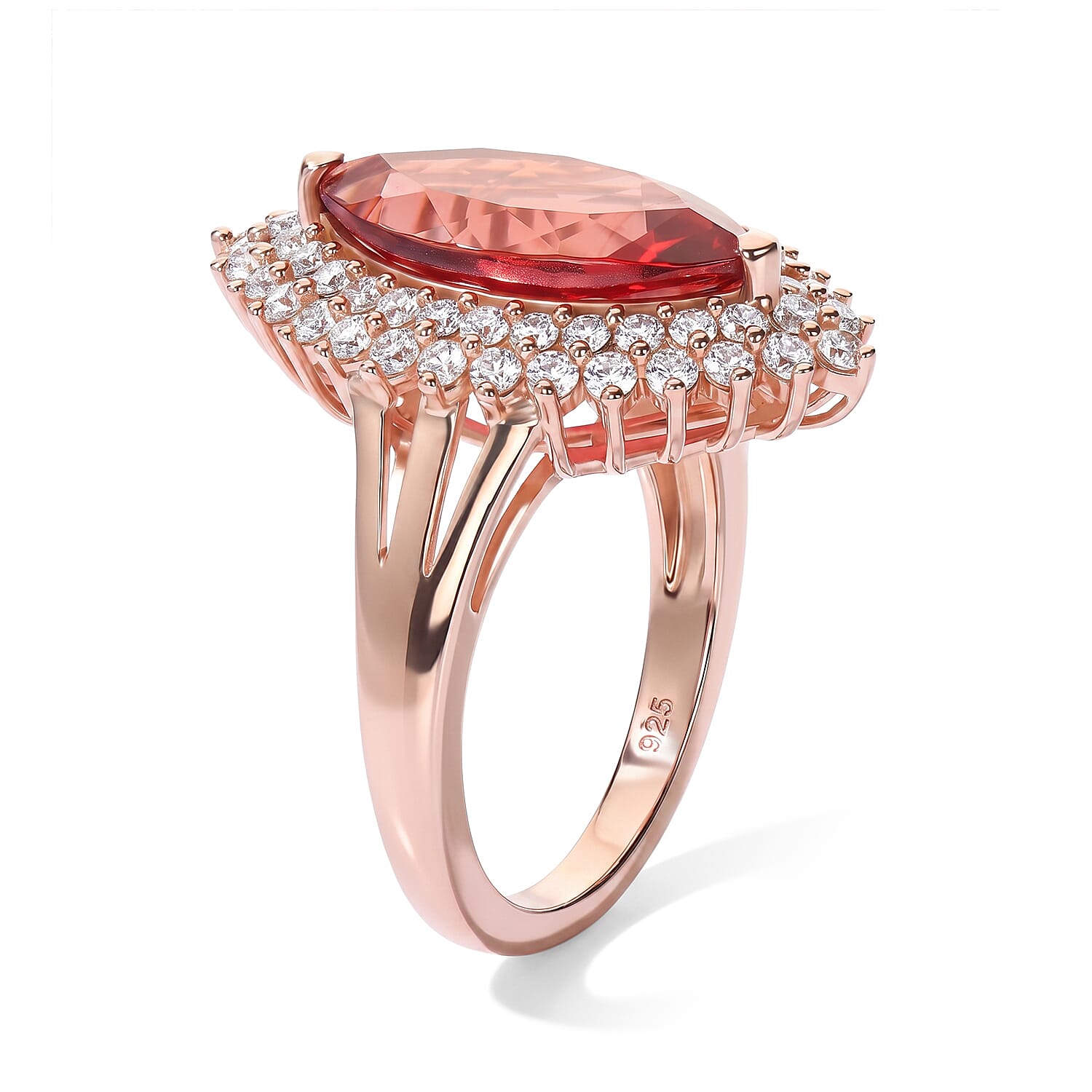 EverTrue Lab Created Padparadscha Sapphire and White Zircon 6.80 ctw Ring in 18K RG Plated (Size 5.0)