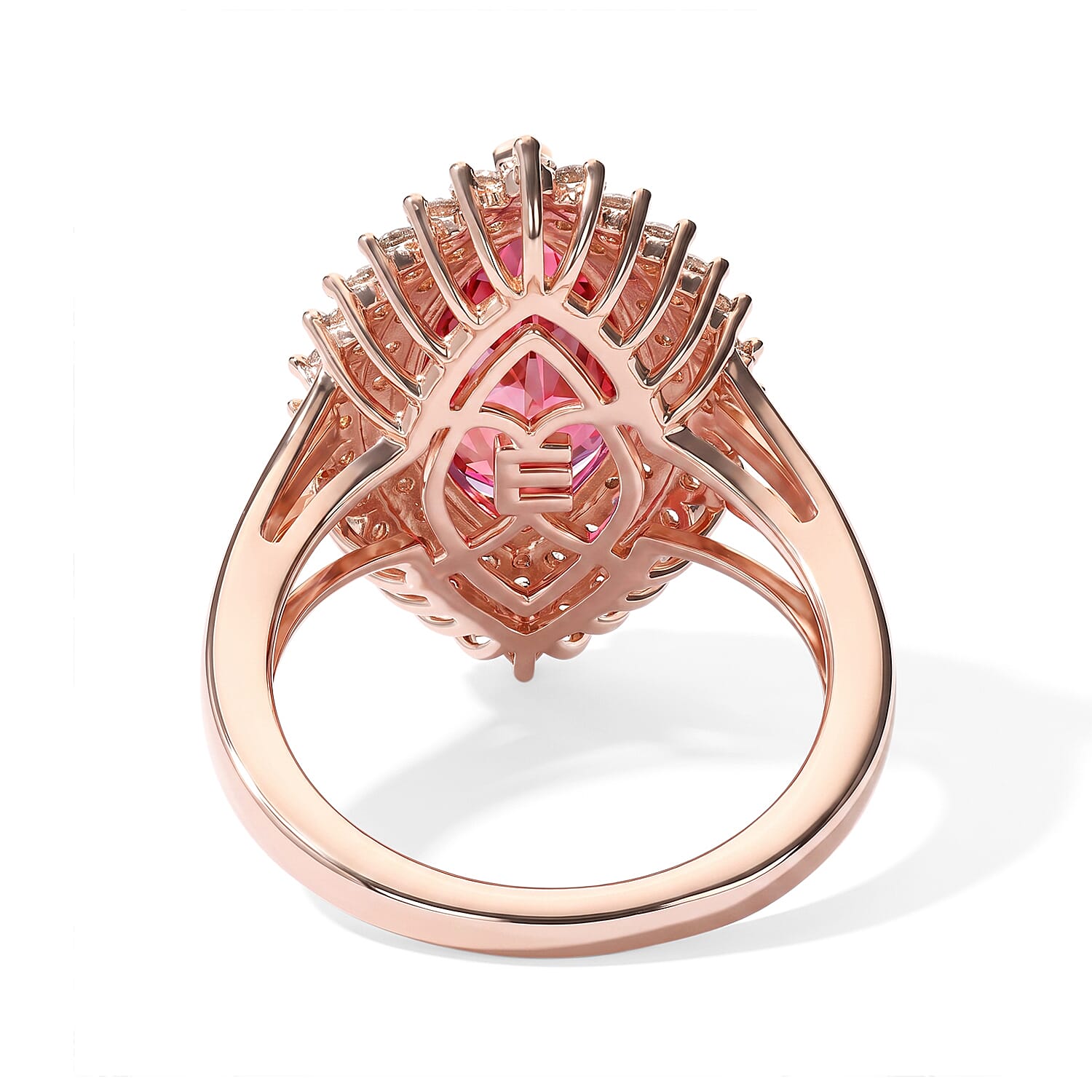 EverTrue Lab Created Padparadscha Sapphire and White Zircon 6.80 ctw Ring in 18K RG Plated (Size 5.0)