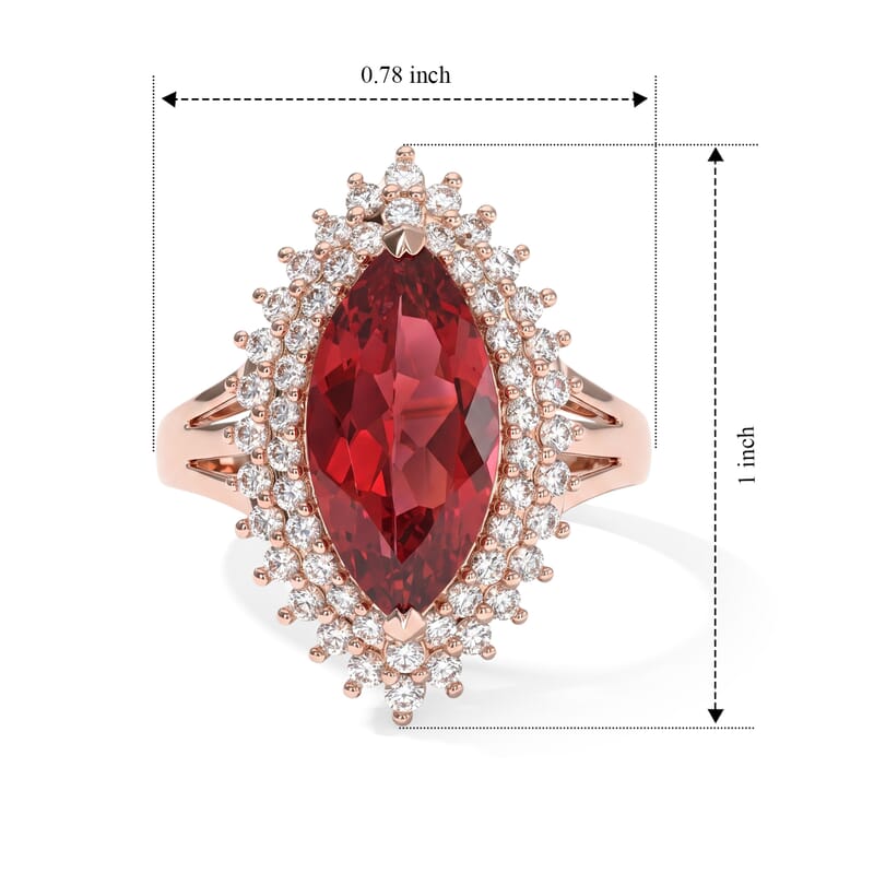 EverTrue Lab Created Padparadscha Sapphire and White Zircon 6.80 ctw Ring in 18K RG Plated (Size 5.0)