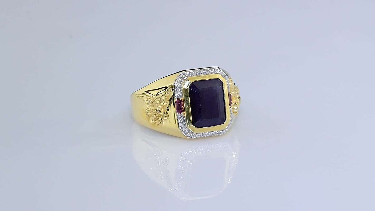 D''Joy Premium Masoala Sapphire (D), Multi Gemstone Men''s Ring in 18K Vermeil YG and Rhodium Over Sterling Silver (Size 11.0) 7.50 ctw