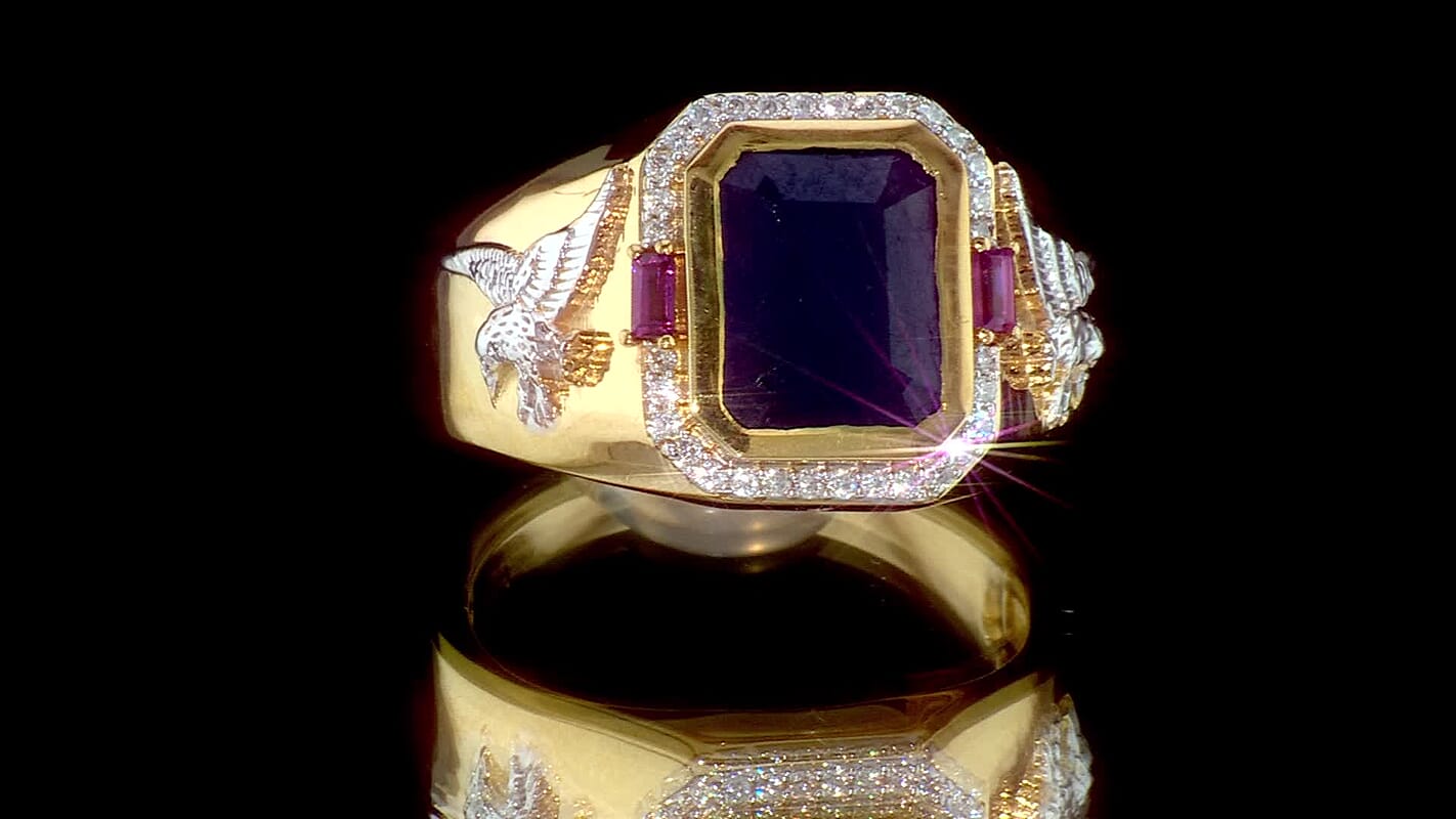D''Joy Premium Masoala Sapphire (D), Multi Gemstone Men''s Ring in 18K Vermeil YG and Rhodium Over Sterling Silver (Size 11.0) 7.50 ctw