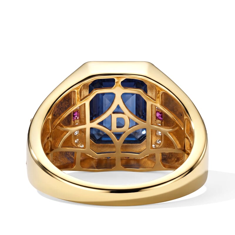 D'Joy Premium Masoala Sapphire (D) and Multi Gemstone 7.50 ctw Men's Ring in 18K Vermeil Yellow Gold Over Sterling Silver (Size 10.0)