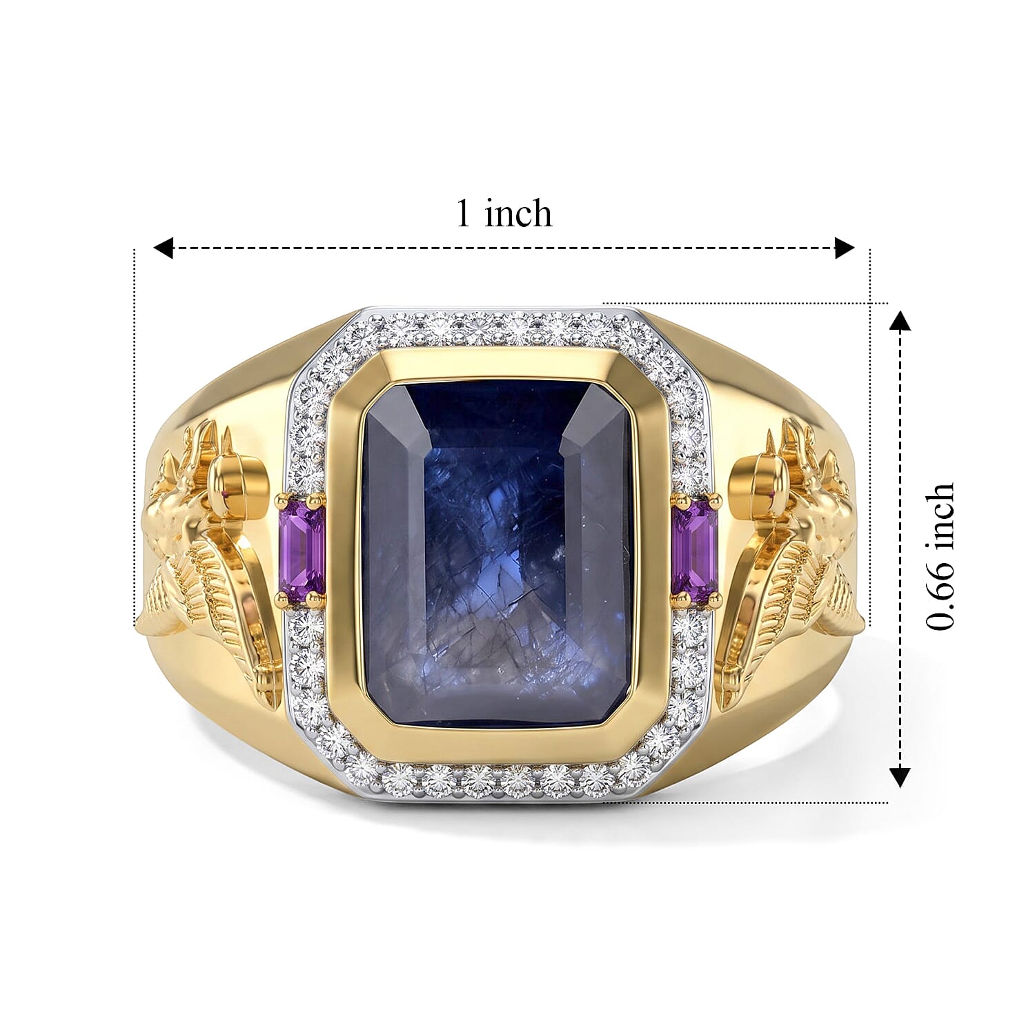 D'Joy Premium Masoala Sapphire (D) and Multi Gemstone 7.50 ctw Men's Ring in 18K Vermeil Yellow Gold Over Sterling Silver (Size 10.0)