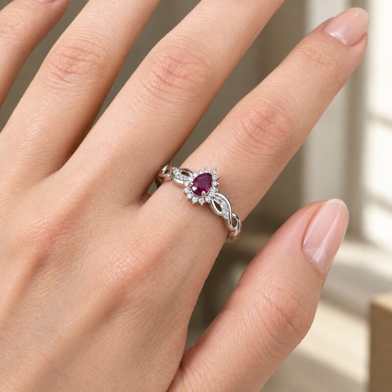 EverTrue Niassa Ruby (FF) and Simulated Diamond 0.75 ctw Ring in Platinum Bond (Size 10.0)