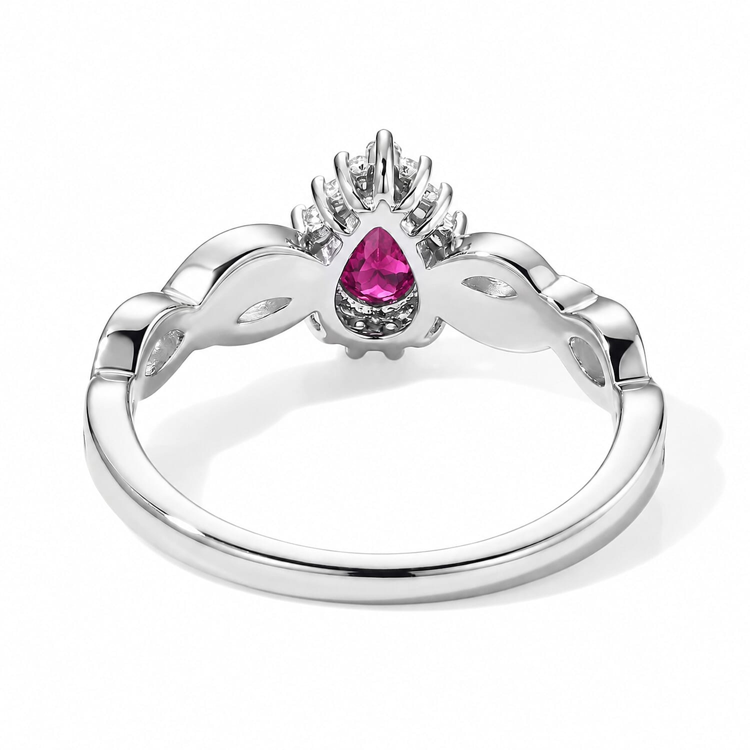 EverTrue Niassa Ruby (FF) and Simulated Diamond 0.75 ctw Ring in Platinum Bond (Size 10.0)