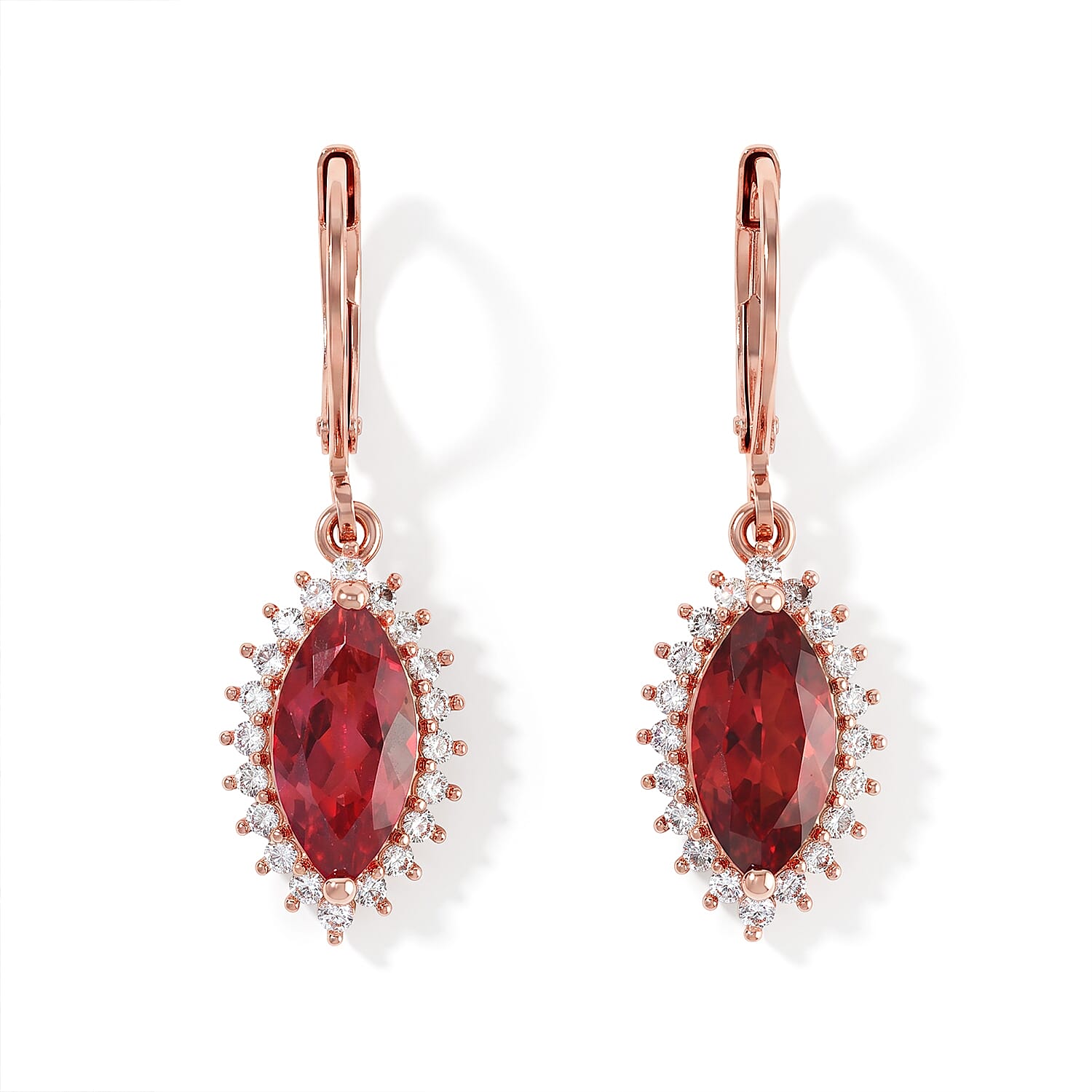 EverTrue Lab Created Padparadscha Sapphire and White Zircon 5.70 ctw Earrings in 18K RG Plated