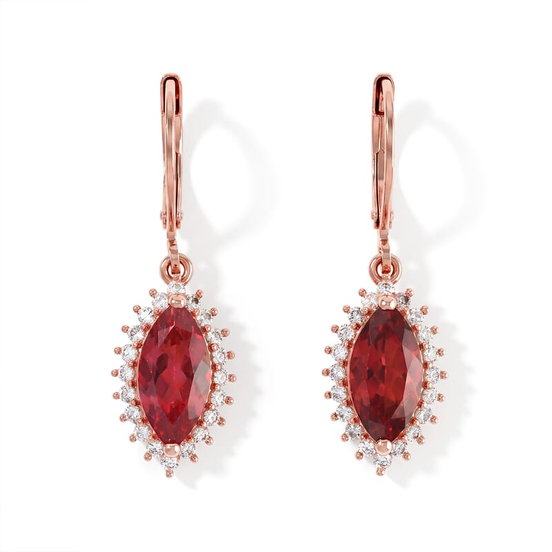 EverTrue Lab Created Padparadscha Sapphire and White Zircon 5.70 ctw Earrings in 18K RG Plated