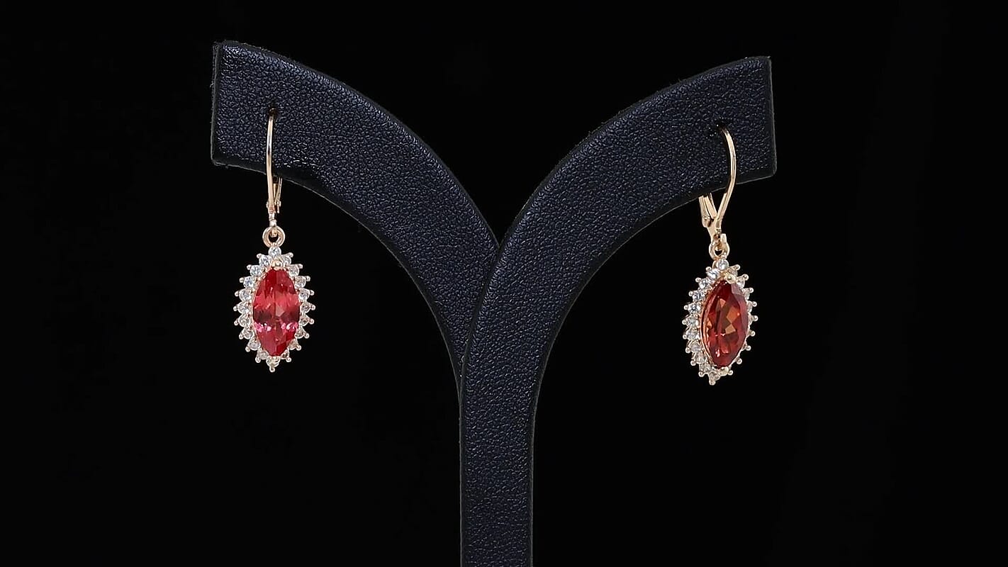 EverTrue Lab Created Padparadscha Sapphire and White Zircon 5.70 ctw Earrings in 18K RG Plated