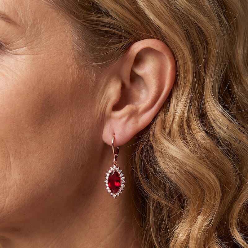 EverTrue Lab Created Padparadscha Sapphire and White Zircon 5.70 ctw Earrings in 18K RG Plated