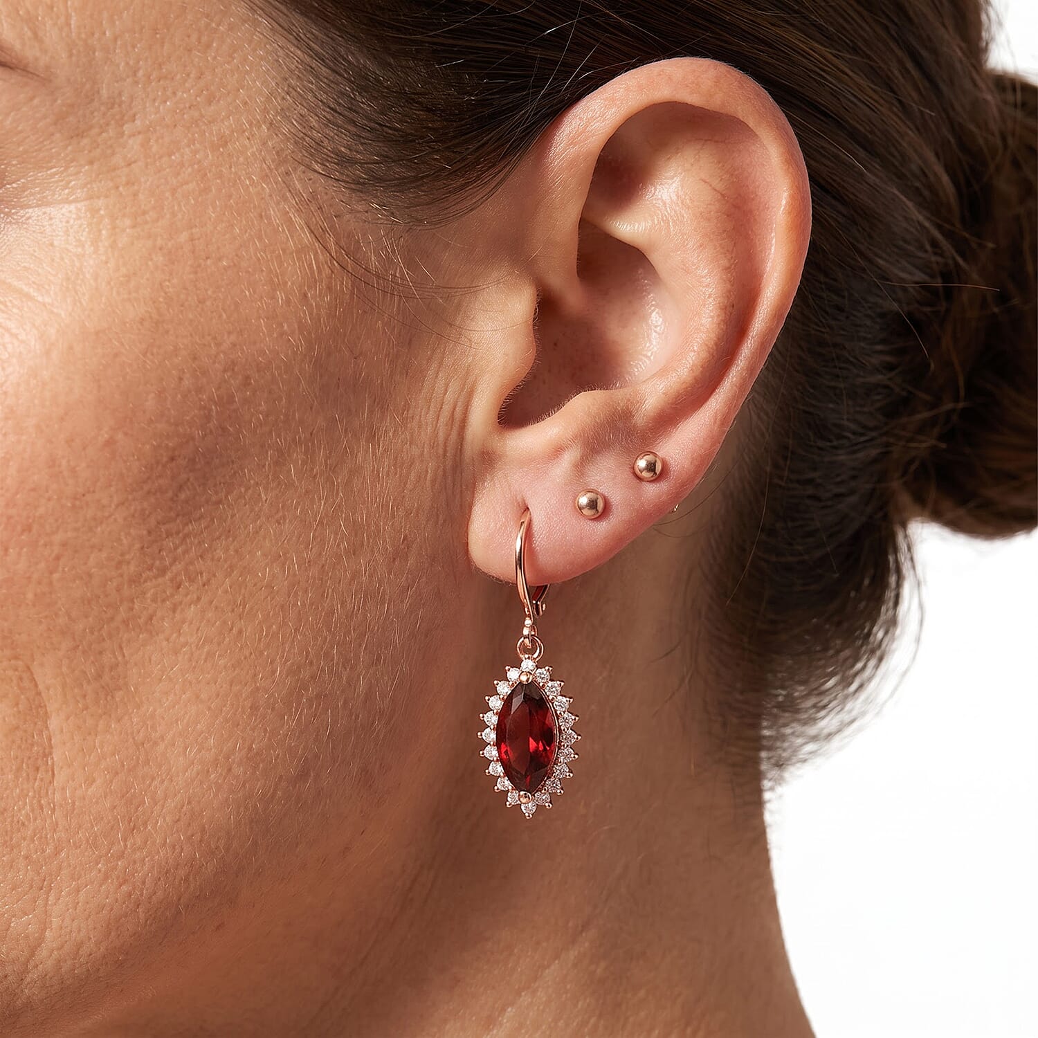 EverTrue Lab Created Padparadscha Sapphire and White Zircon 5.70 ctw Earrings in 18K RG Plated