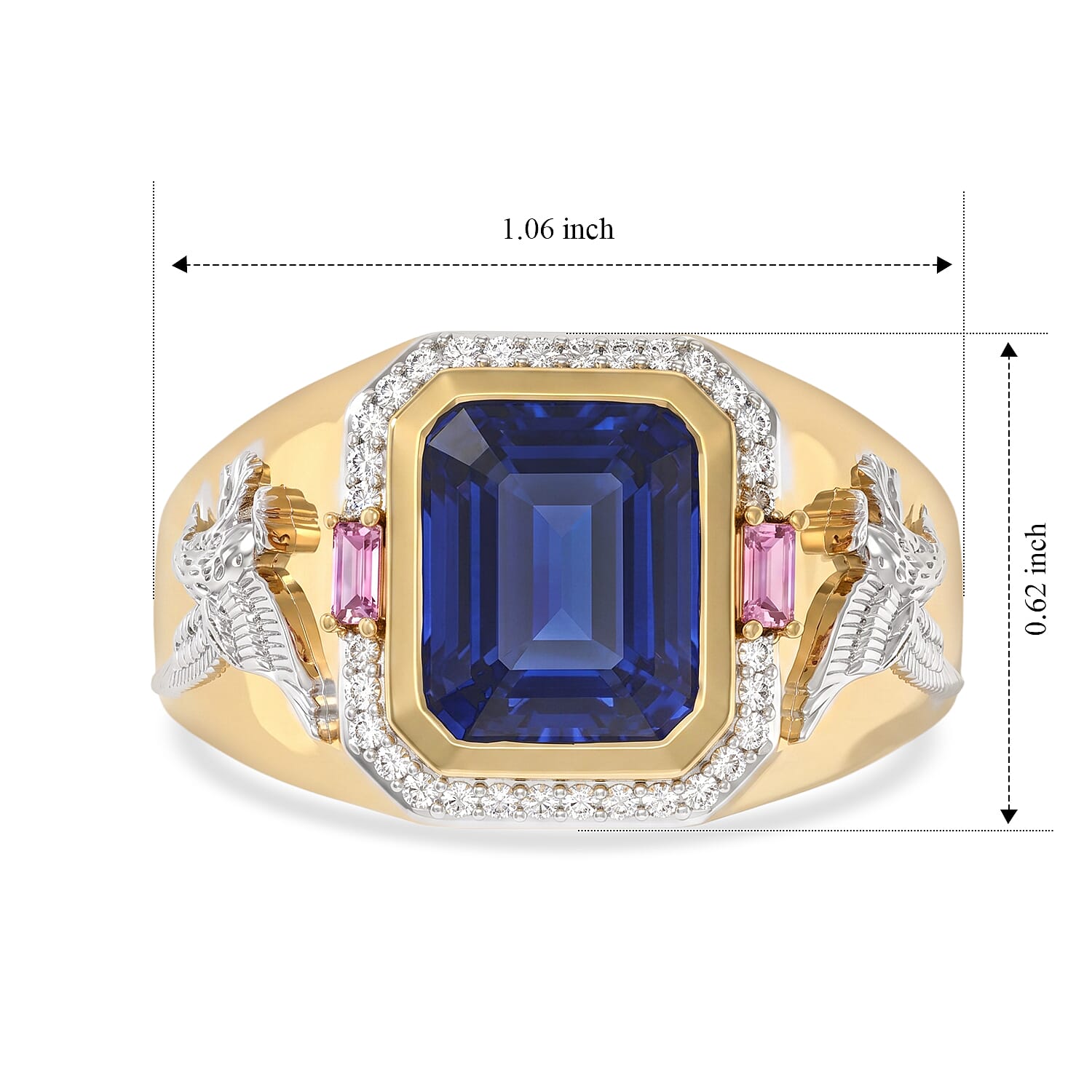 D'Joy Premium Masoala Sapphire (D) and Multi Gemstone 7.25 ctw Eagle Crest Men's Signet Ring in 18K Vermeil Yellow Gold Over Sterling Silver (Size 12.0)