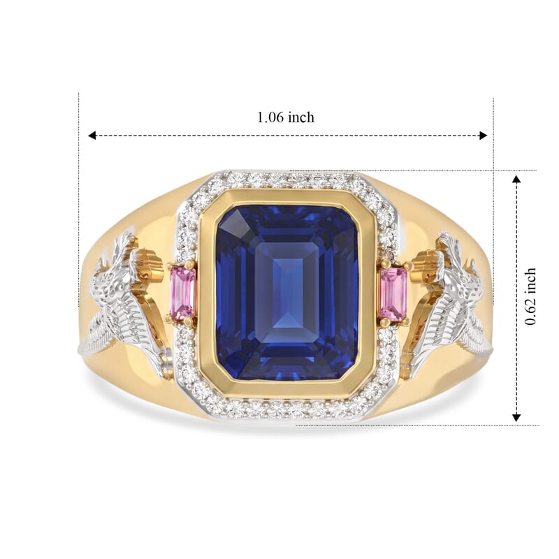 D'Joy Premium Masoala Sapphire (D) and Multi Gemstone 7.25 ctw Eagle Crest Men's Signet Ring in 18K Vermeil Yellow Gold Over Sterling Silver (Size 12.0)