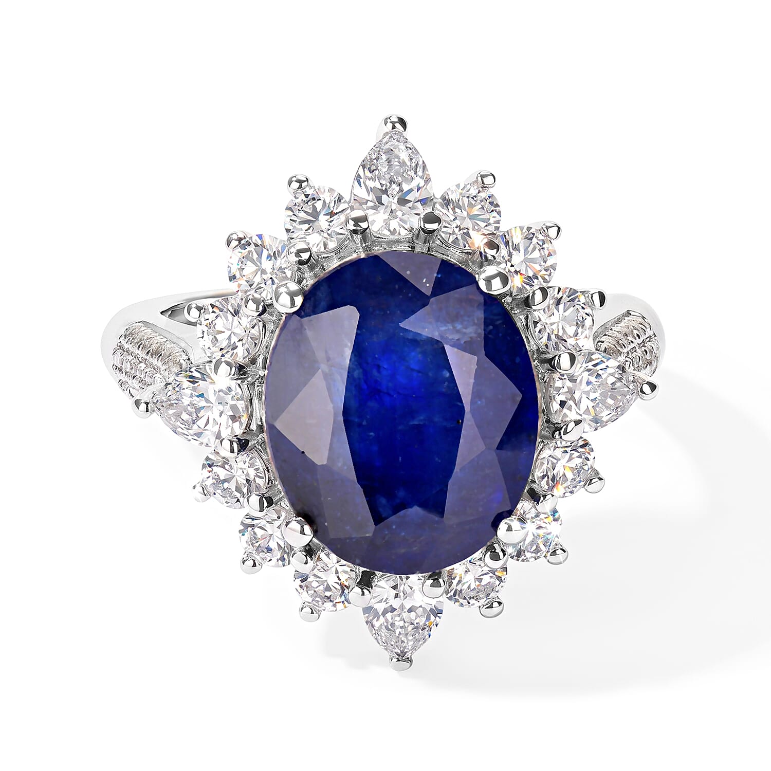 D'Joy Premium Masoala Sapphire (D) and White Topaz 9.60 ctw Ring in Rhodium Over Sterling Silver (Size 6.0)