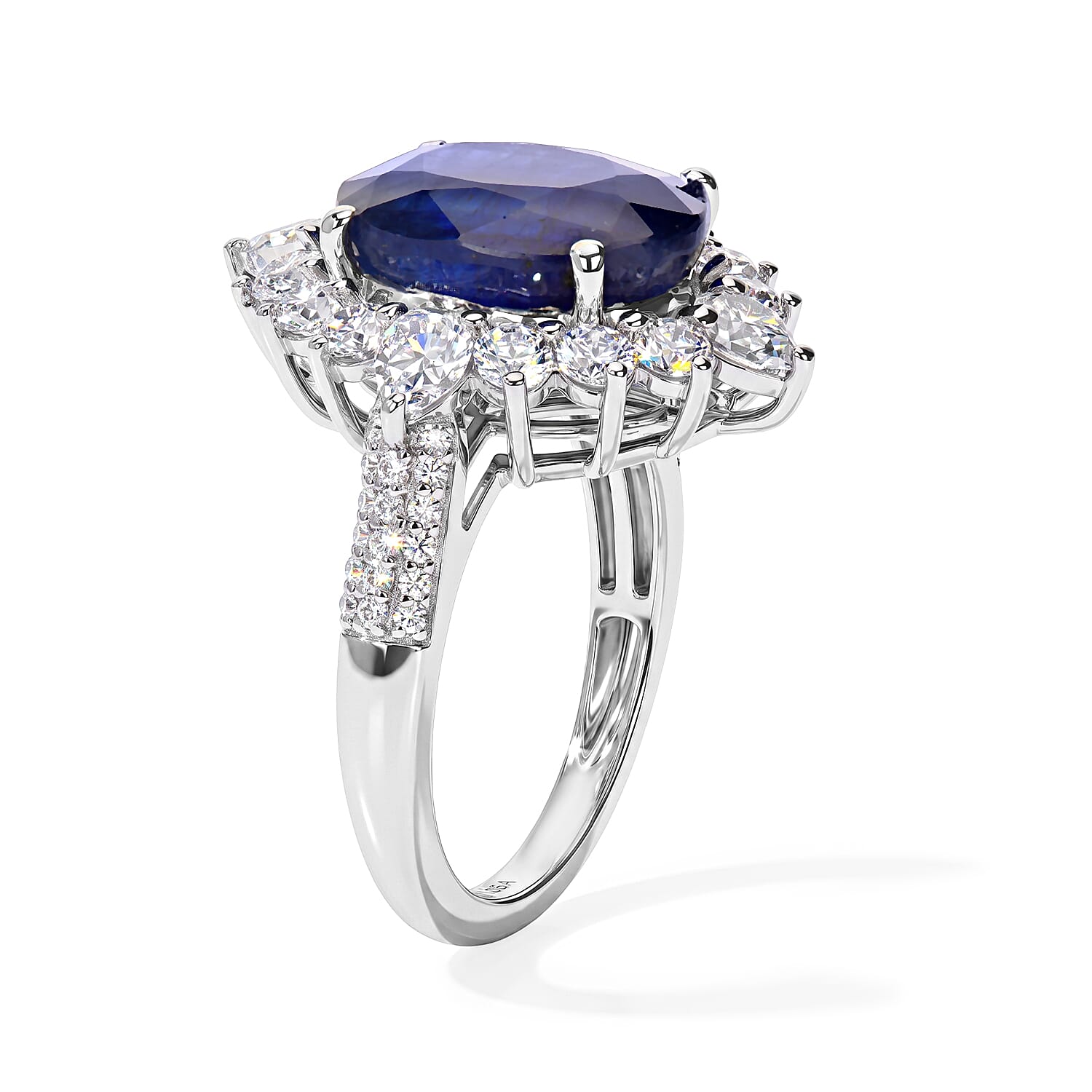 D'Joy Premium Masoala Sapphire (D) and White Topaz 9.60 ctw Ring in Rhodium Over Sterling Silver (Size 6.0)