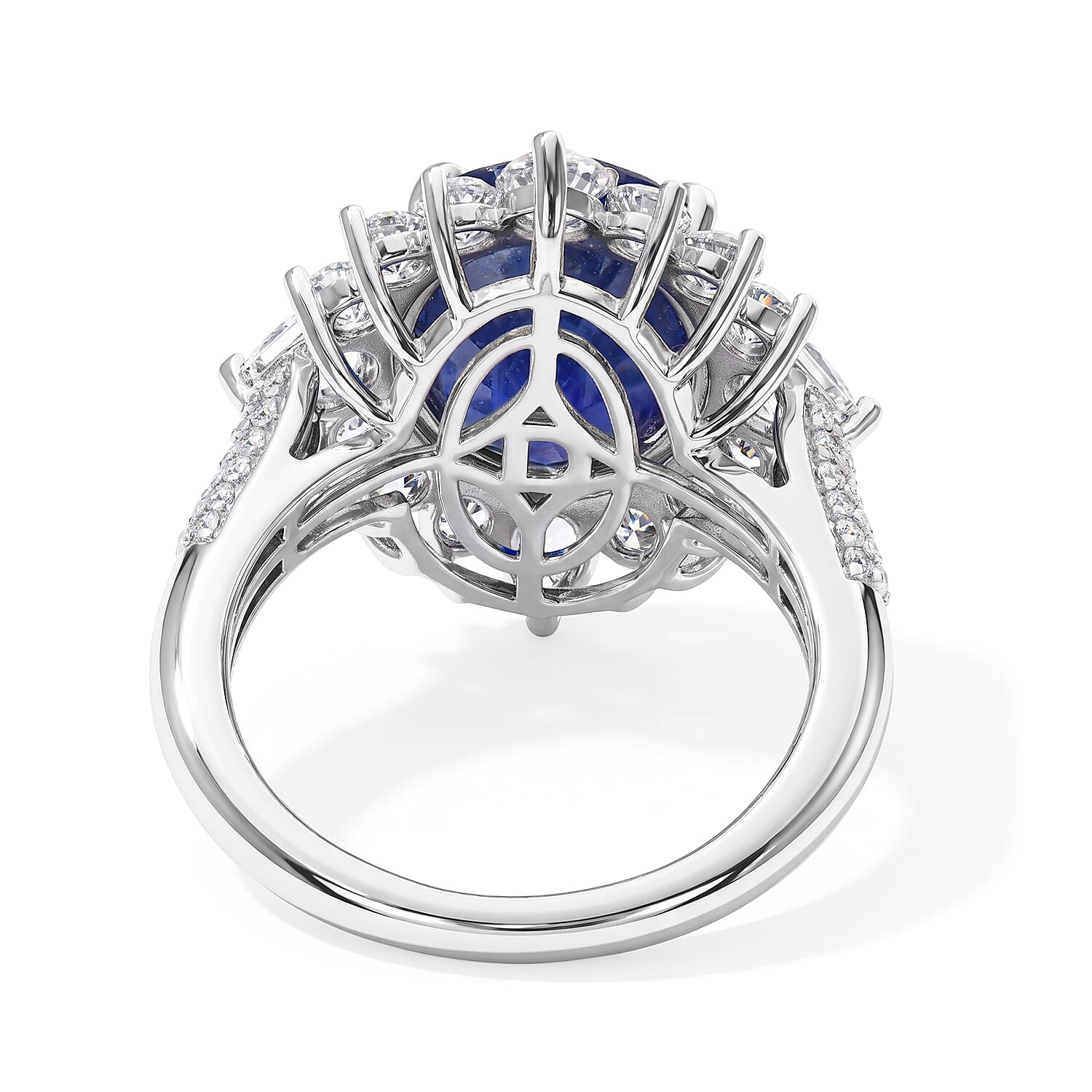 D'Joy Premium Masoala Sapphire (D) and White Topaz 9.60 ctw Ring in Rhodium Over Sterling Silver (Size 6.0)