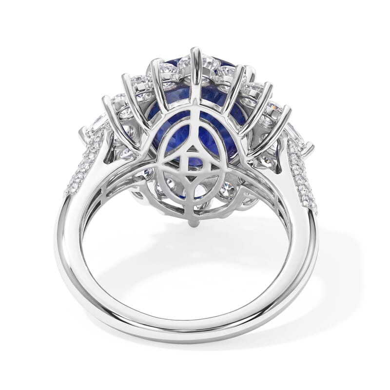 D'Joy Premium Masoala Sapphire (D) and White Topaz 9.60 ctw Ring in Rhodium Over Sterling Silver (Size 6.0)
