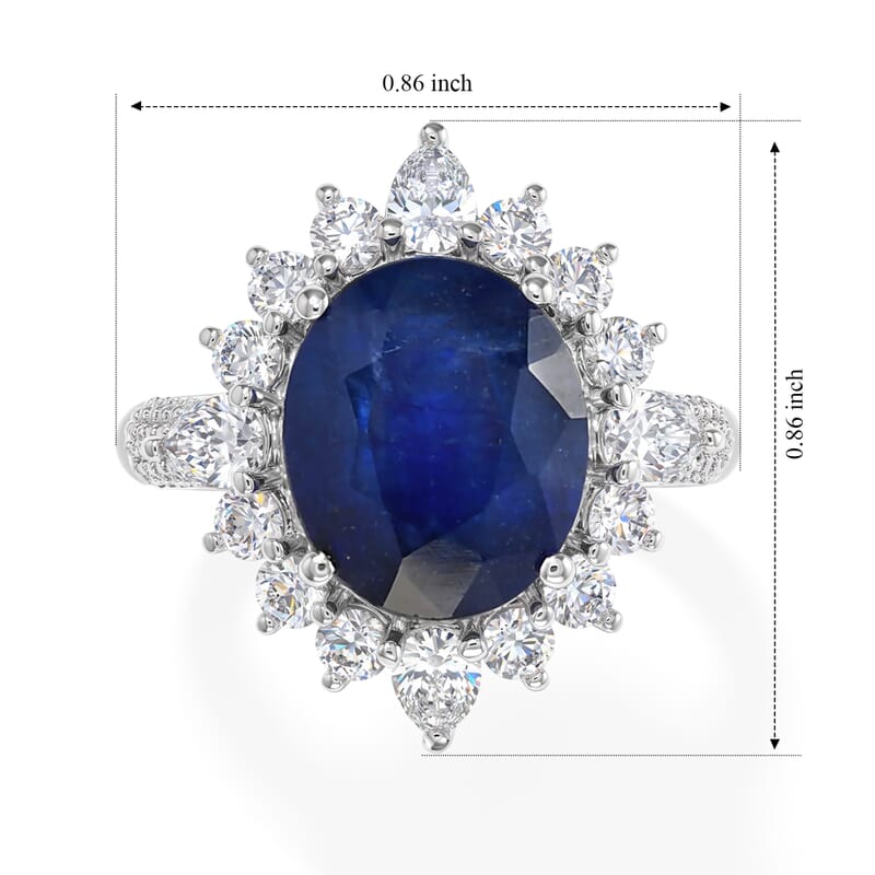 D'Joy Premium Masoala Sapphire (D) and White Topaz 9.60 ctw Ring in Rhodium Over Sterling Silver (Size 6.0)